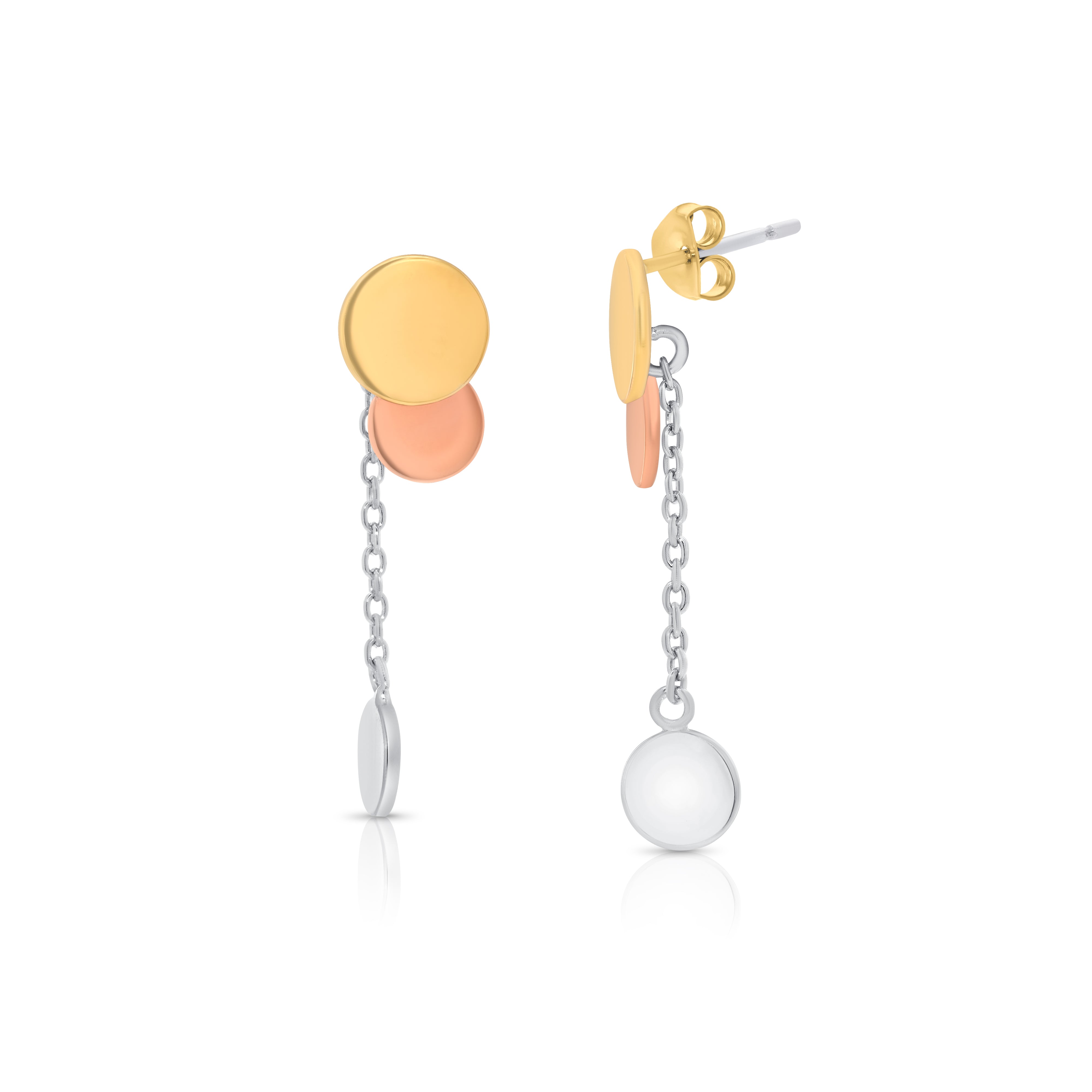 Clearance-Silver 925 Multicolor Rhodium Plated Graduated Disk Wire Dangling Stud Earring and Necklace Set - STS00006