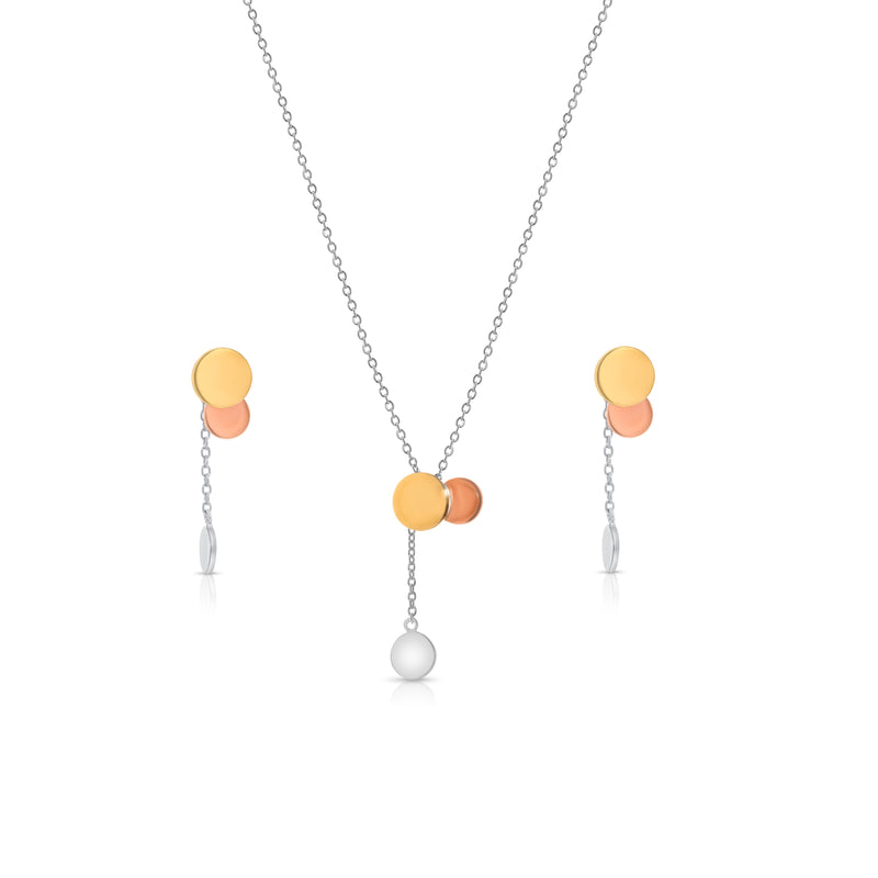 Clearance-Silver 925 Multicolor Rhodium Plated Graduated Disk Wire Dangling Stud Earring and Necklace Set - STS00006
