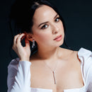 Clearance-Silver 925 Rhodium Plated Two Graduated Round Strand Baguette CZ Stud Earring and Necklace Set - STS00045