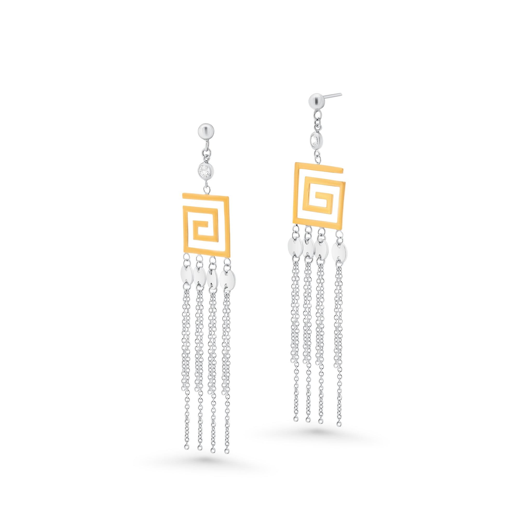 Clearance-Gold & Rhodium plated 925 Sterling Silver Greek Key Multi Strand Dangle Earring and Pendant set- STS00071