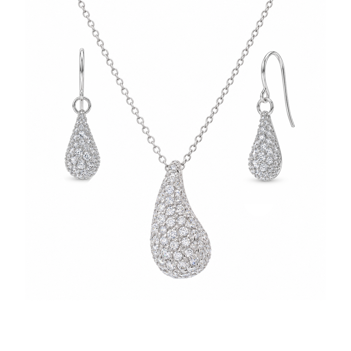 Juego de aros colgantes con circonita cúbica en forma de lágrima de berenjena chapada en rodio de plata 925 - STS00134