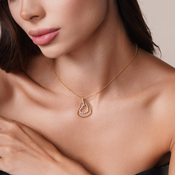 Clearance-Gold Plated 925 Sterling Silver Double Heart Dangle CZ Sets - STS00138