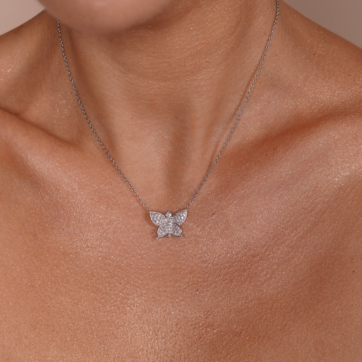 Conjunto de pendientes y collar con gancho de mariposa y circonitas cúbicas en plata de ley 925 rodiada - STS00160