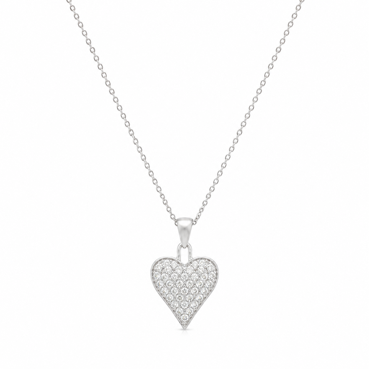 Conjunto de pendientes y collar con circonitas cúbicas en forma de corazón de plata de ley 925 rodiada - STS00164