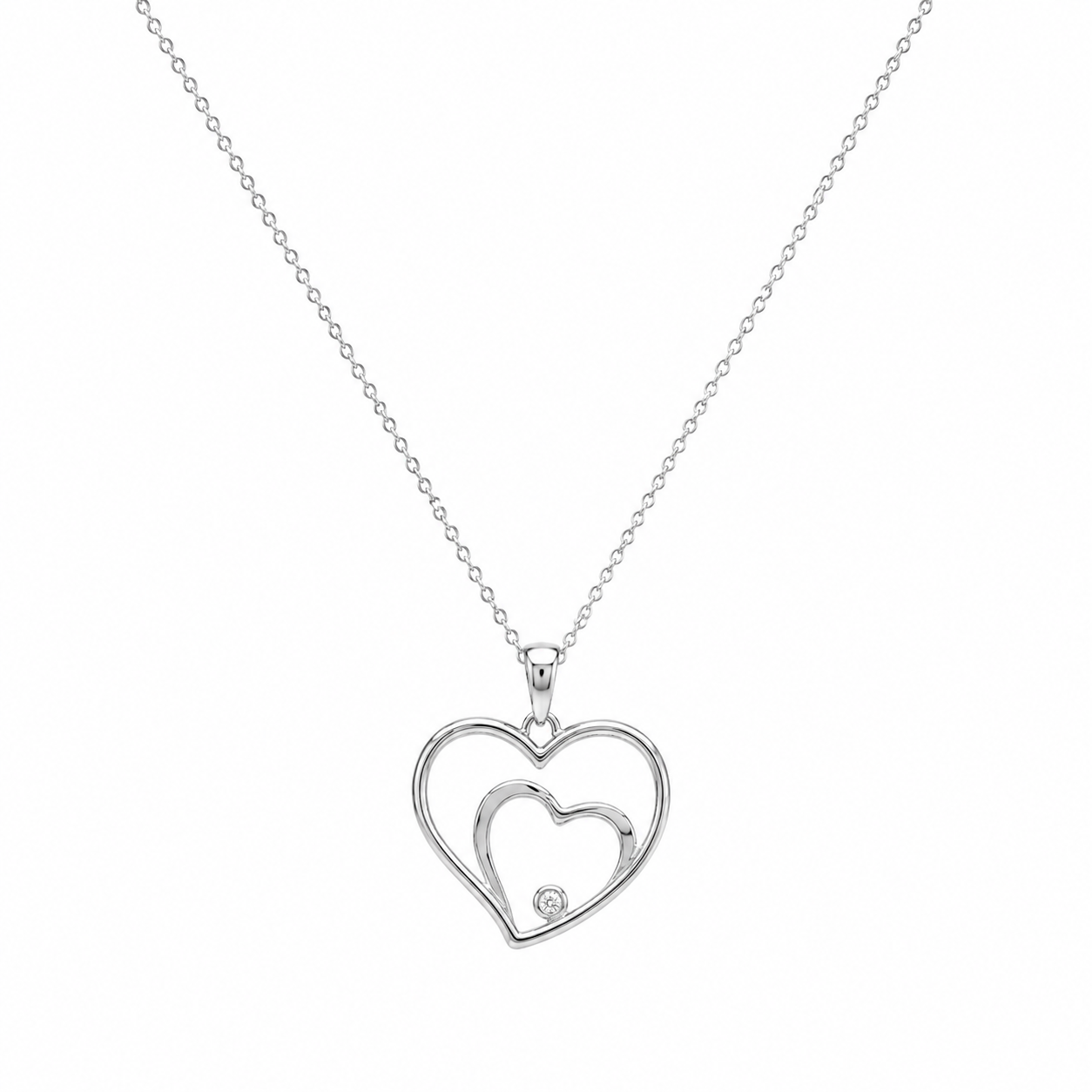 Rhodium Plated 925 Silver Graduated Open Heart CZ Dangling Hook Earring and Necklace Set - STS00176