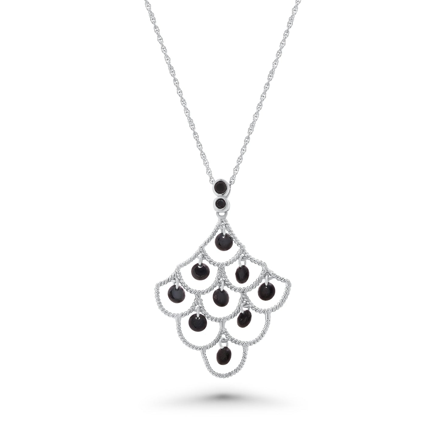 Clearance-Silver 925 Rhodium Plated Black White Enamel CZ Chandelier Dangling Earring and Necklace Set - STS00193