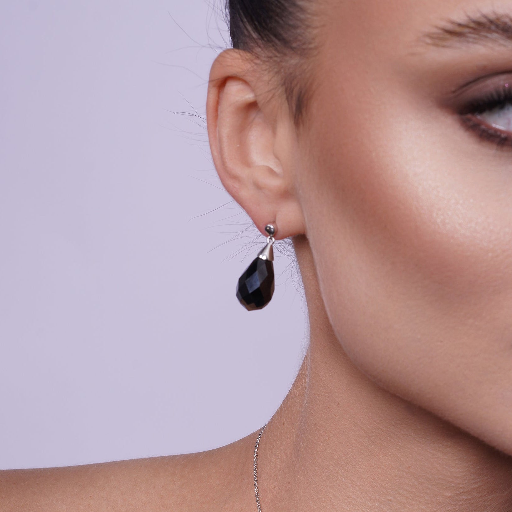 Liquidación - Conjunto de aretes y collar colgantes con circonita negra en forma de lágrima cuadrada de plata 925 rodiada - STS00205