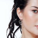 Silver 925 Rhodium Plated Open Peace Sign Heart CZ Dangling Hook Earring and Necklace Set - STS00218