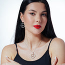 Clearance-Silver 925 Rhodium Plated Open Peace Sign CZ Dangling Hook Earring and Necklace Set - STS00219