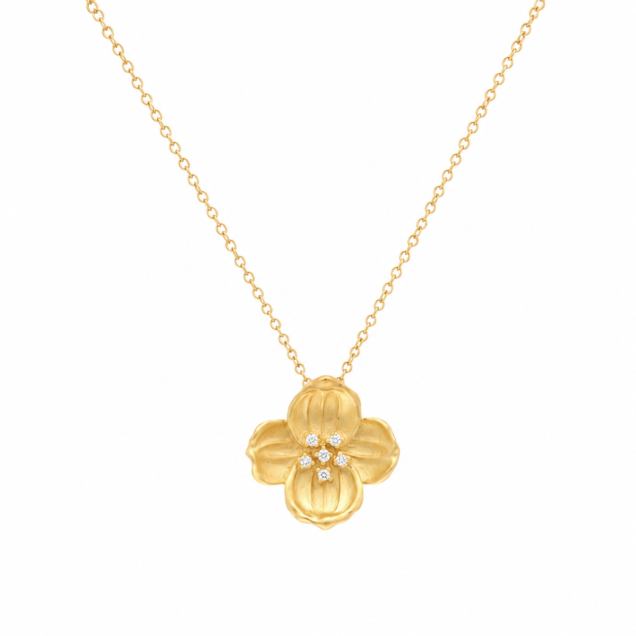 Clearance- Gold Plated 925 Sterling Silver Flower CZ Stud Earring and Necklace Set - STS00221