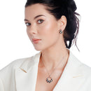 Liquidación - Conjunto de aretes y collar con media luna de circonitas cúbicas de círculo abierto y baño de rodio en plata 925 - STS00223