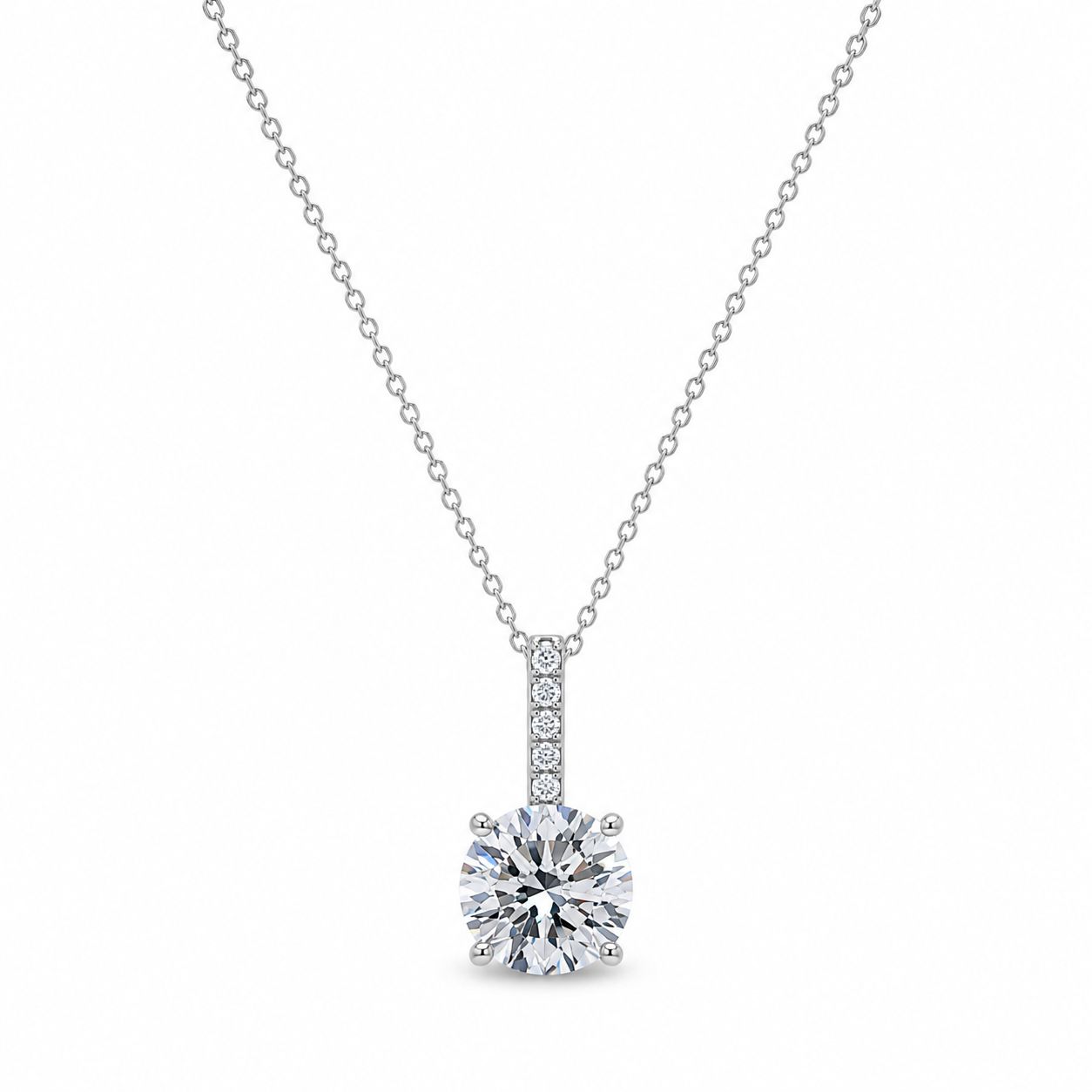 Rhodium Plated 925 Silver Round CZ Earring and Necklace Set - STS00233