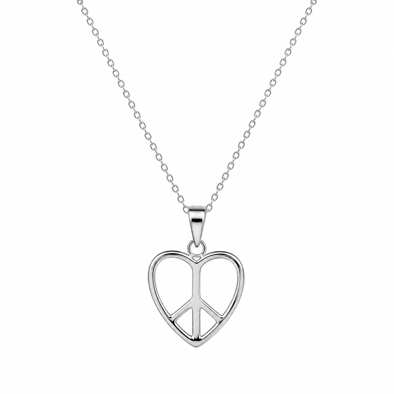 Rhodium Plated 925 Silver Plain Heart Peace Sign Dangling Earring and Necklace Set - STS00237
