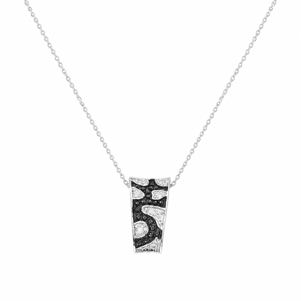 Juego de aretes y collar con gancho en J transparente y negro chapado en rodio de plata 925 - STS00240