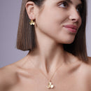 Liquidación - Conjunto de pendientes y collar con gancho de flor de circonita cúbica bañados en oro de plata 925 - STS00243GP