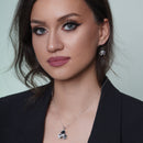 Closeout-Juego de aretes y collar con gancho de circonita cúbica y flor chapada en oro 925 - STS00243