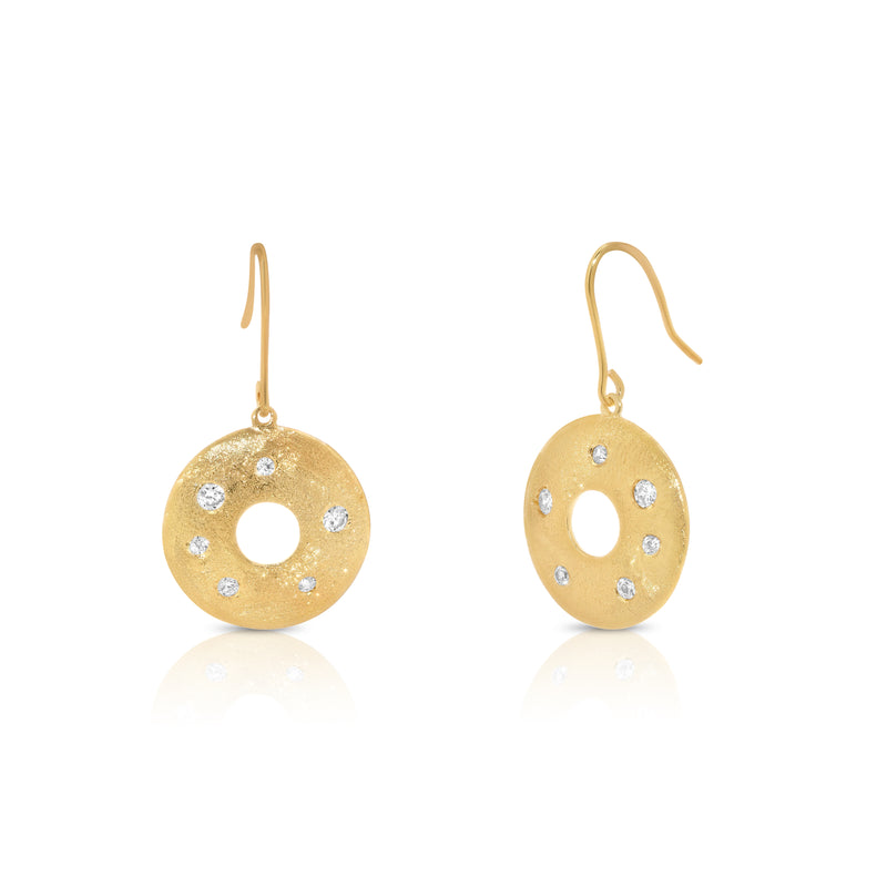 Liquidación - Conjunto de aretes y collar con disco de circonita cúbica bañado en oro de plata 925 - STS00251