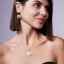 Liquidación - Conjunto de aretes y collar con disco de circonita cúbica bañado en oro de plata 925 - STS00251