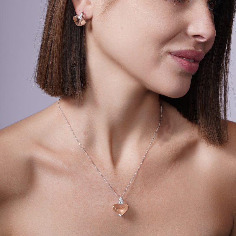 Liquidación - Conjunto de corazón con circonitas cúbicas color champán y baño de rodio en plata 925 - STS00270CHP