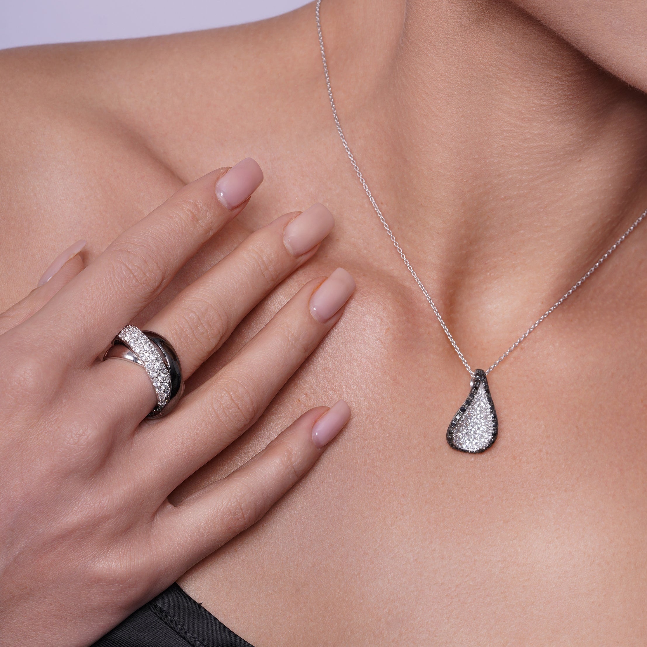 Clearance - Silver 925 Black Rhodium Plated Clear Pave Set CZ Eternity Movable Ring - BGR00775