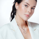 Clearance-Silver 925 Rhodium Plated Open Teardrop CZ Dangling Stud Earring and Necklace Set - STS00303