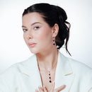 Liquidación - Conjunto de ónix colgante y circonita cúbica con baño de rodio en plata 925 - STS00308