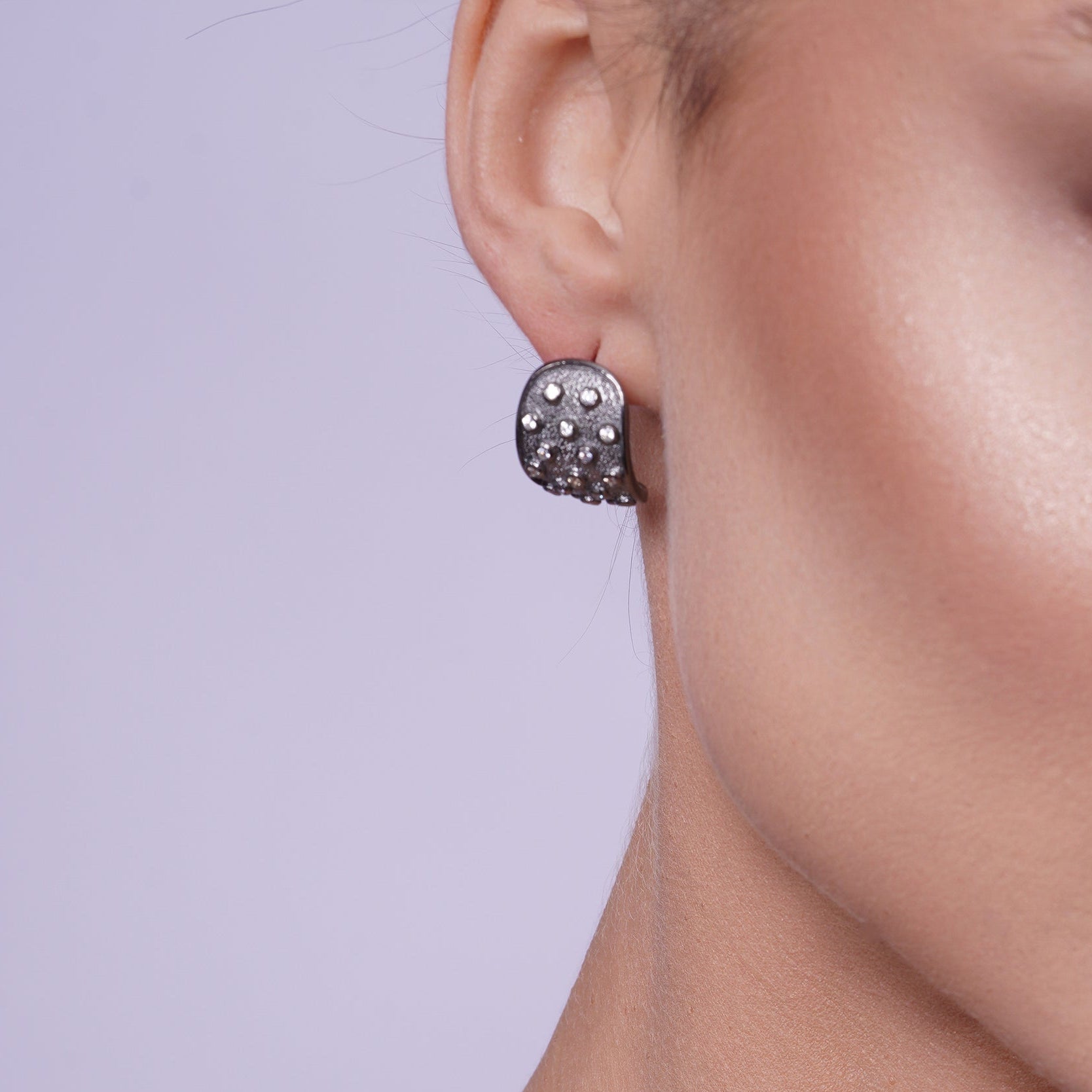 Clearance-Silver 925 Black Rhodium Plated Circle CZ Stud Earring and Necklace Set - STS00341