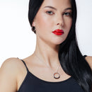 Clearance-Silver 925 Rhodium Plated Round Black Ball CZ Hoop Set - STS00347