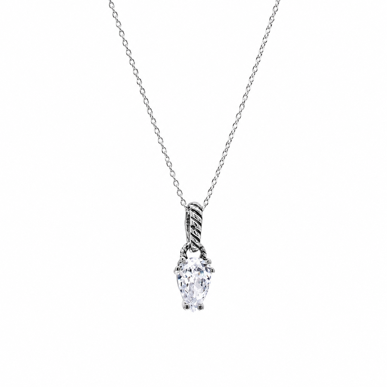 Rhodium Plated 925 Silver Teardrop CZ Dangling Stud Earring and Necklace Set - STS00353