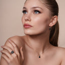 Silver 925 Rhodium Plated Round Black Onyx CZ Dangling Hook Earring and Necklace Set - STS00356