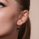 Silver 925 Rhodium Plated Round Black Onyx CZ Dangling Hook Earring and Necklace Set - STS00356