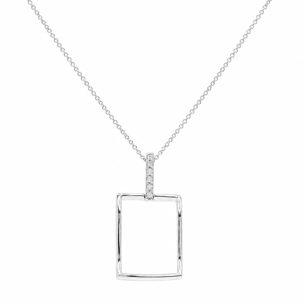 Rhodium Plated 925 Silver CZ Waved Rectangle Dangling Stud Earring and Necklace Set - STS00357