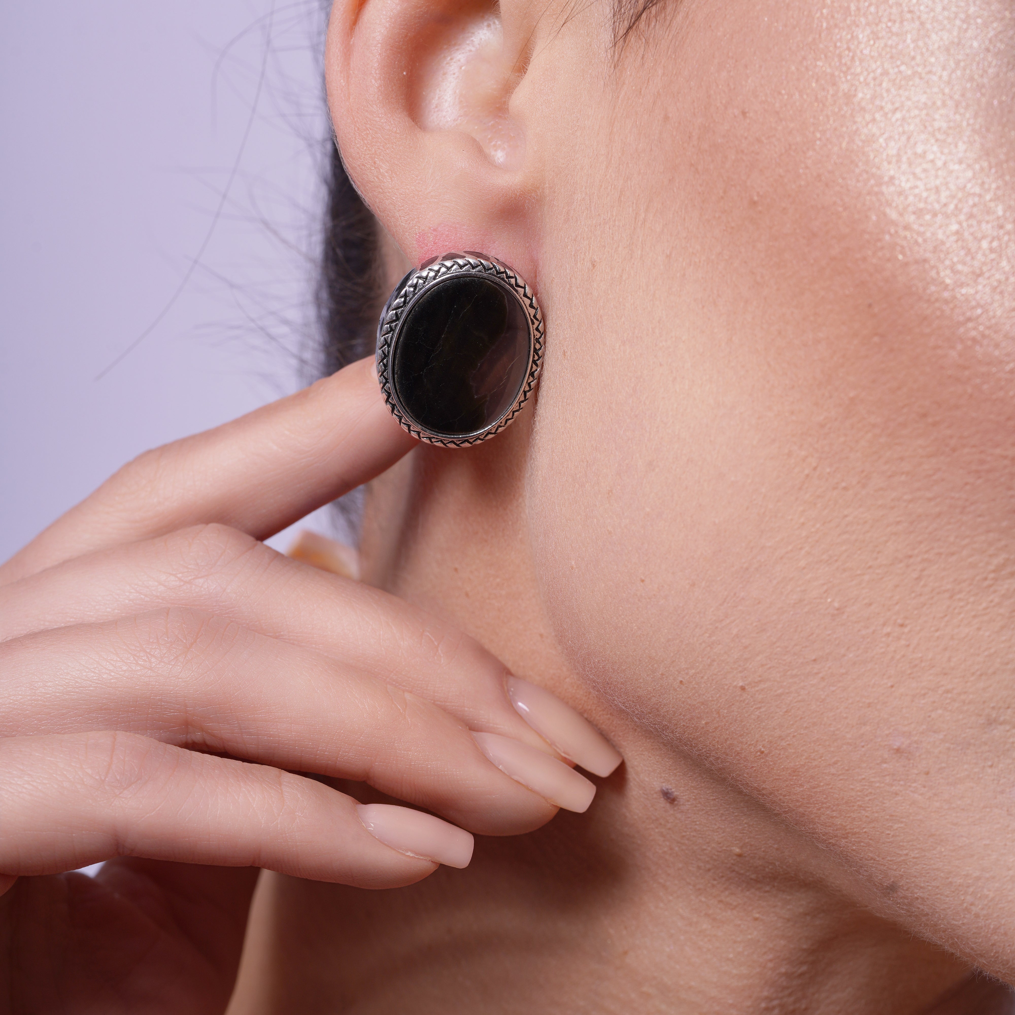 Liquidación - Conjunto de aretes y collar con circonitas negras ovaladas de MOP en plata 925 rodiada - STS00368