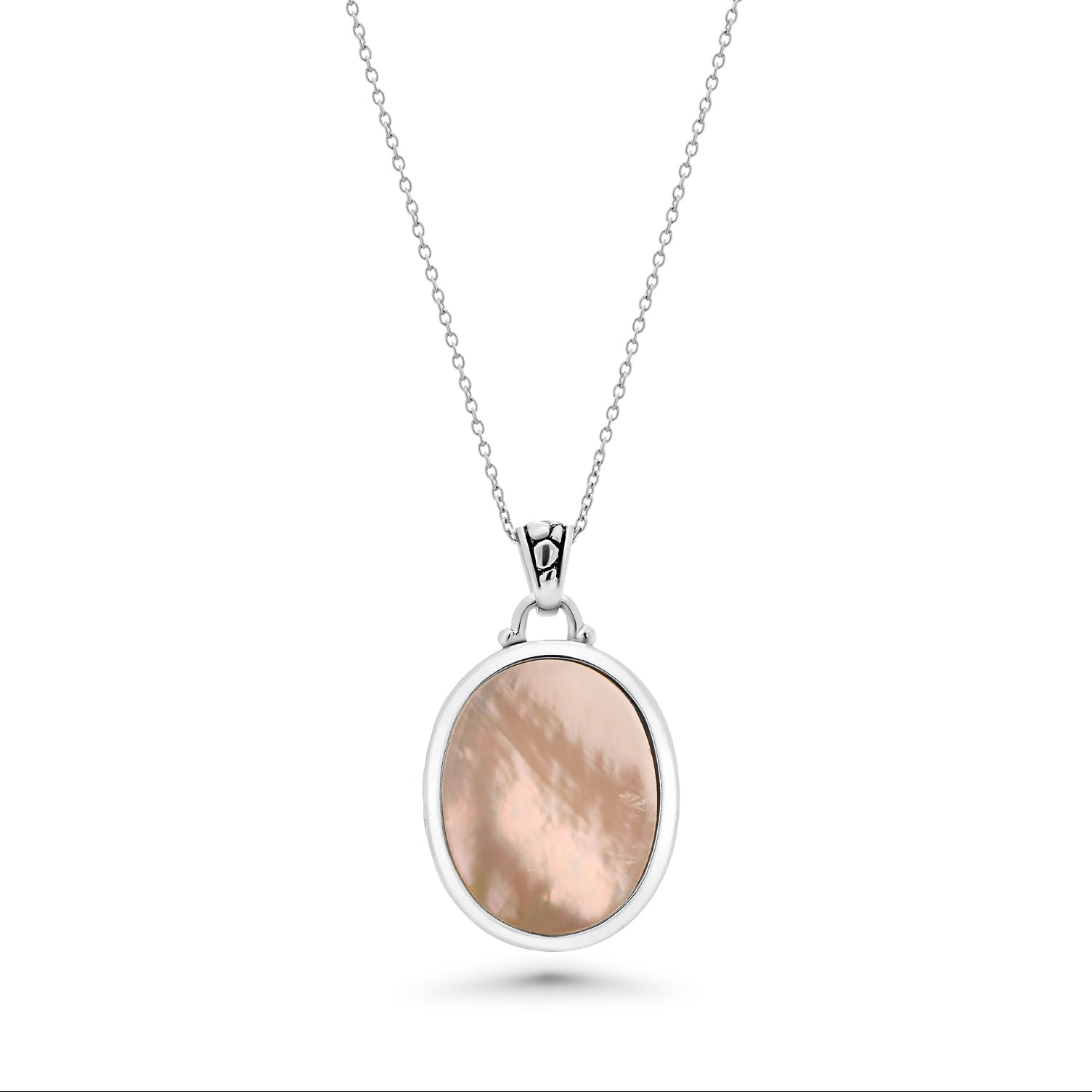 Clearance-Silver 925 Rhodium Plated White Oval Mother of Pearl CZ Stud Earring and Necklace Set - STS00369