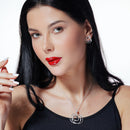 Clearance-Silver 925 Rhodium Plated Open Round Wire Marquis Clear and White CZ Inlay Stud Earring and Necklace Set - STS00384