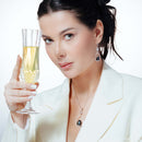 Clearance-Silver 925 Rhodium Plated Open Wide Teardrop Black CZ Earring and Necklace Set - STS00387