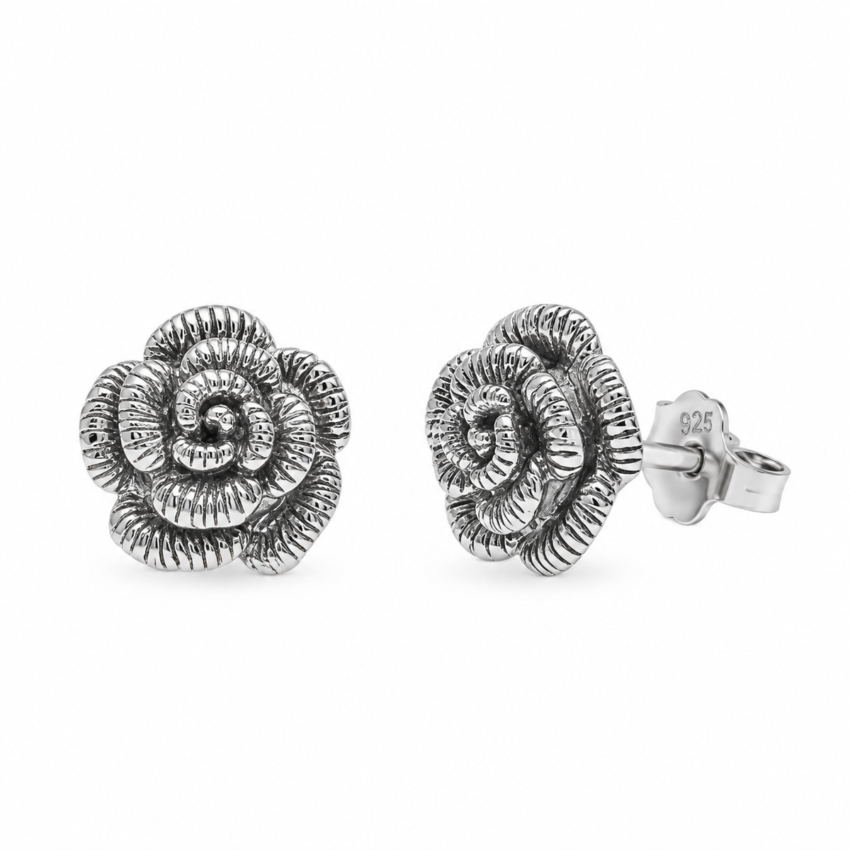 Rhodium Plated 925 Sterling Silver Rosset Flower CZ Stud Earring and Necklace Set - STS00426
