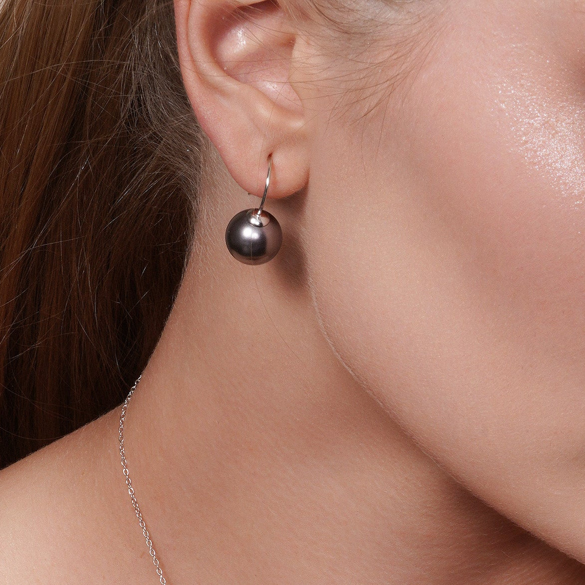 Silver 925 Rhodium Plated Grey Fresh Water Pearl Dangling Set - STS00458