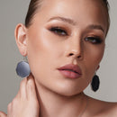 Silver 925 Rhodium Plated Black Octagon CZ Dangling Hook Earring and Necklace Set - STS00482