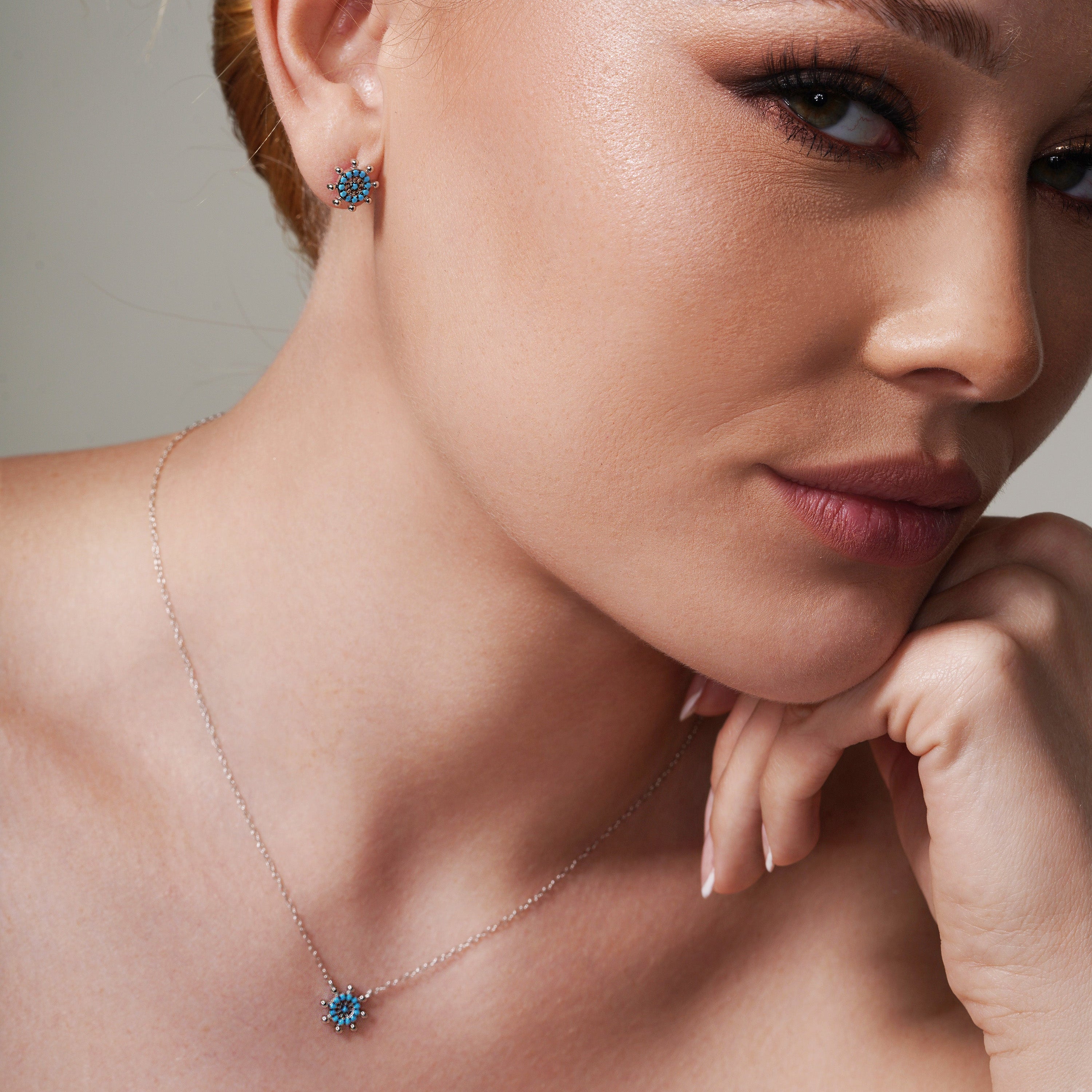 Rhodium Plated 925 Sterling Silver Turquoise Galver Sets - STS00545