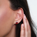 Silver 925 Rhodium Plated Synthetic Ruby Red Heart Clear CZ Stud Earring and Necklace Set - STS00522