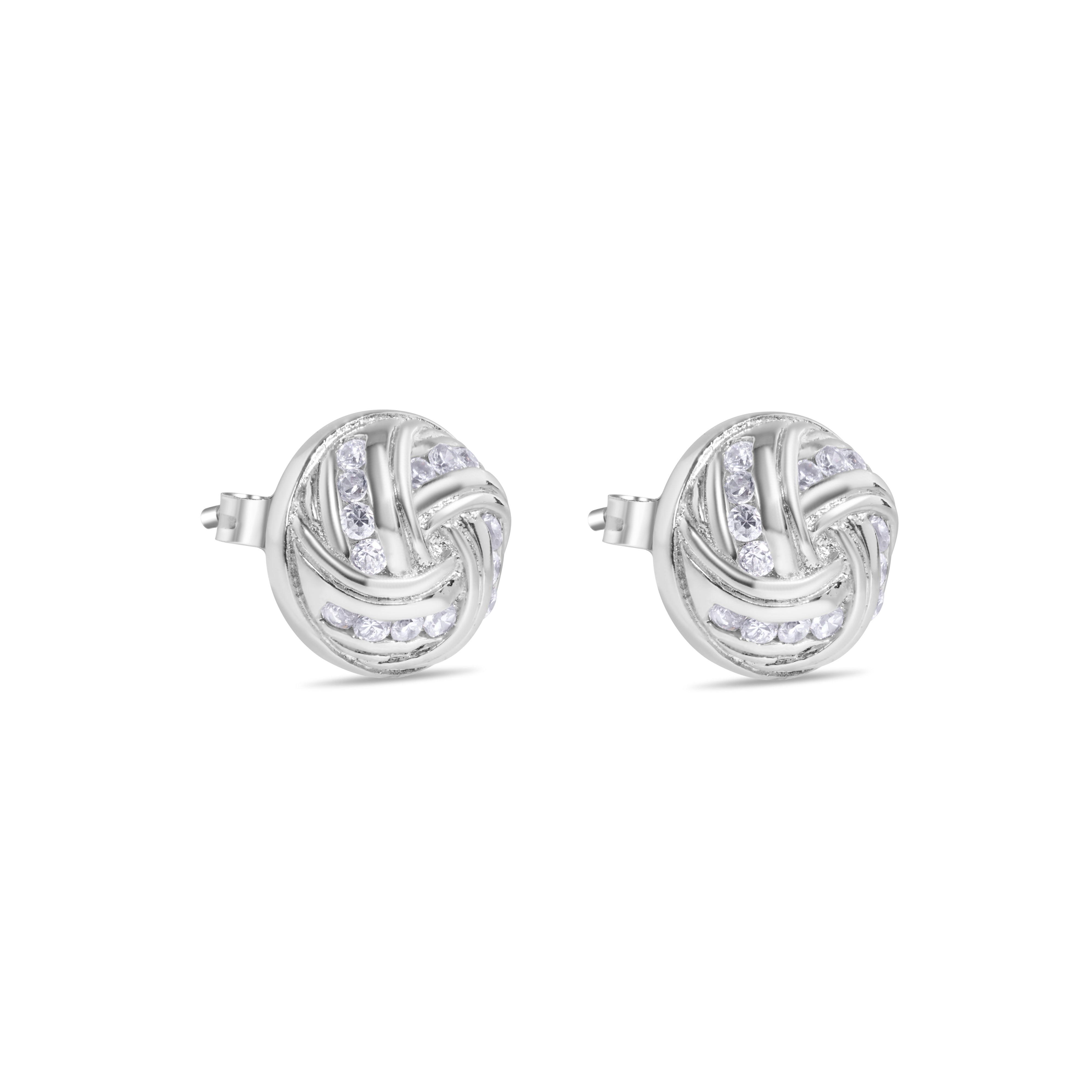 Clearance-Rhodium Plated 925 Sterling Silver Spiral Dome Clear CZ Stud Earring - STEM001
