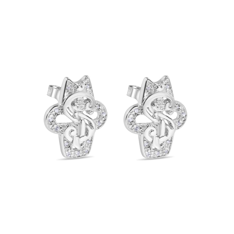 Final Price-Rhodium Plated 925 Sterling Silver Dollar Sign CZ Stud Earring - STEM127