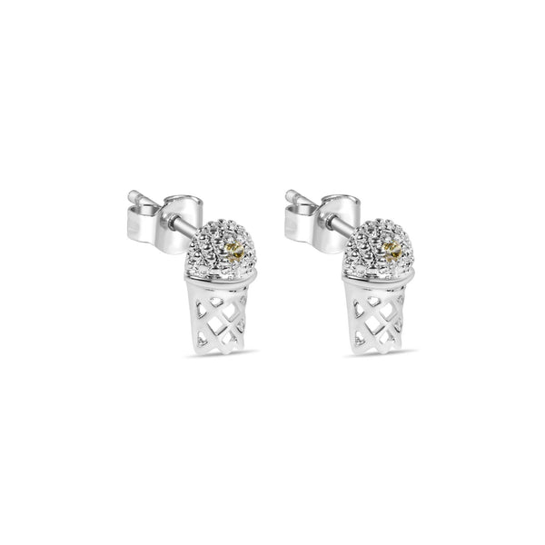 Final Price-Rhodium Plated 925 Sterling Silver Small Basketball Rim YLW CZ Earrings - STEM134-YL