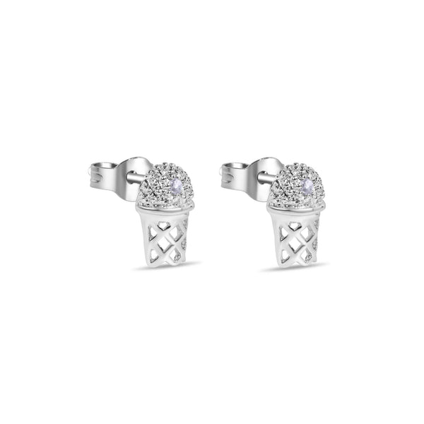 Final Price-Rhodium Plated 925 Sterling Silver Small Basketball Rim CLR CZ Earrings - STEM134-CLR