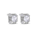 Clearance-Rhodium Plated 925 Sterling Silver Square CZ Stud Earring - STEM140
