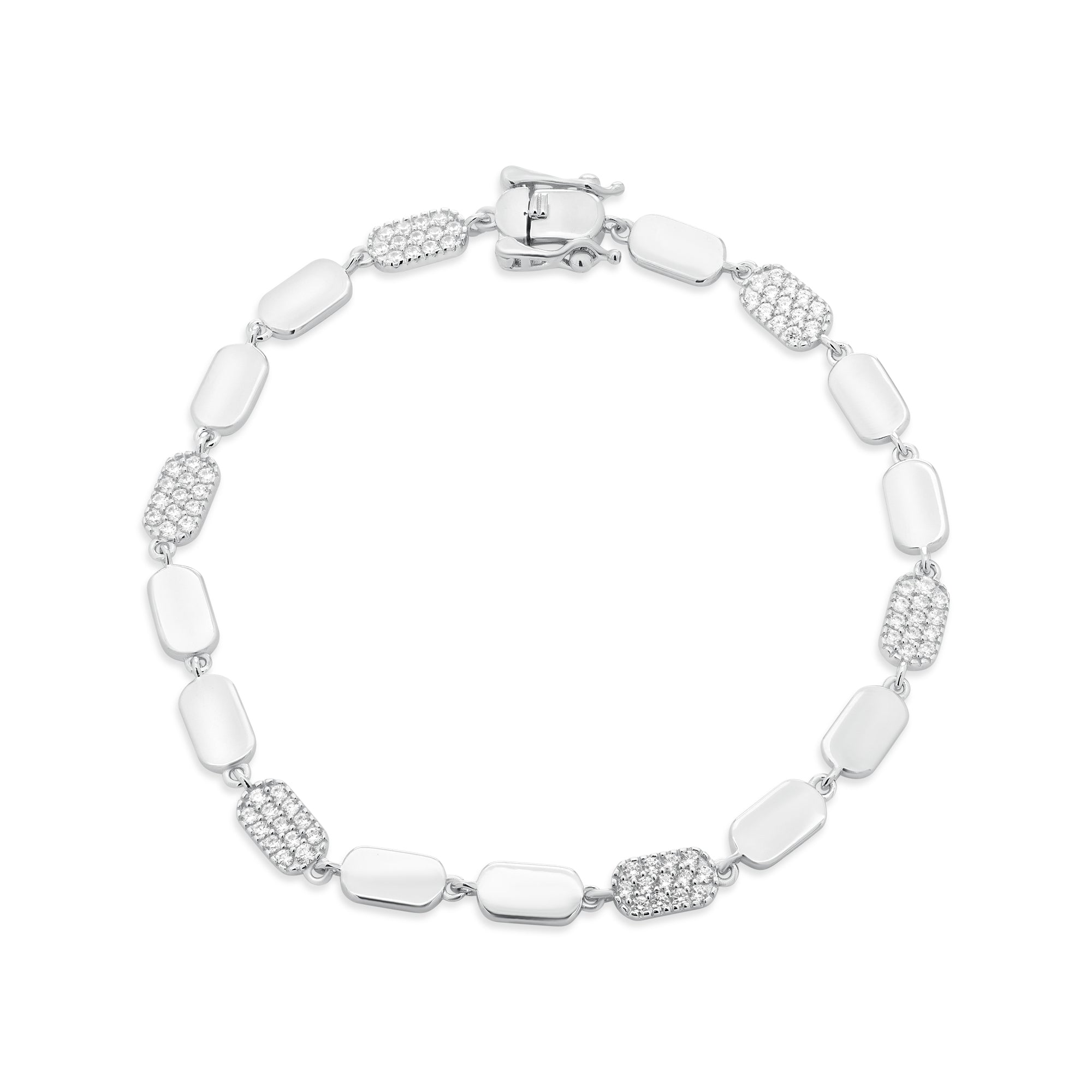 925 Sterling Silver Alternating Oval CZ Link 4.4mm Bracelet - TGB00008