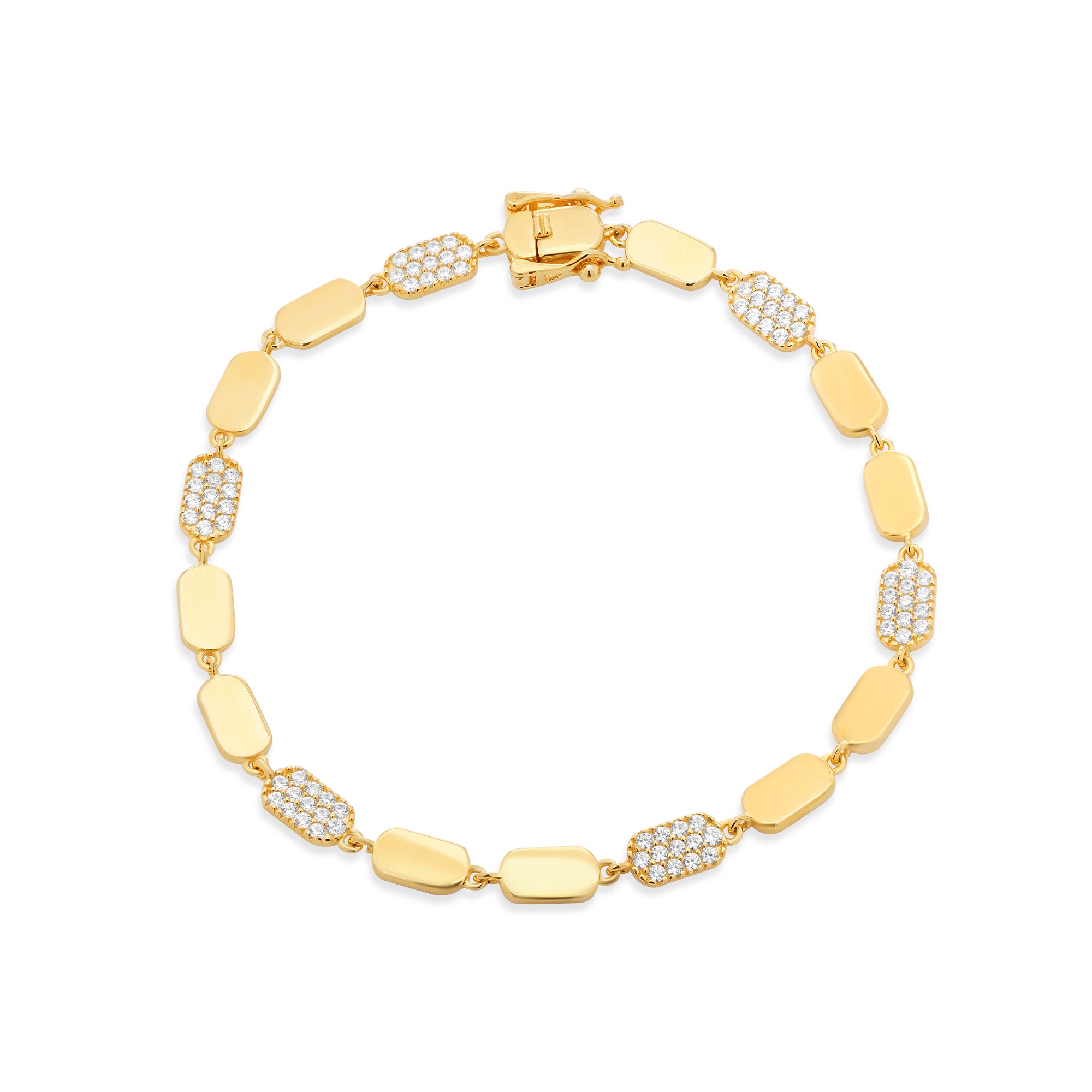 925 Sterling Silver Alternating Oval CZ Link 4.4mm Bracelet - TGB00008