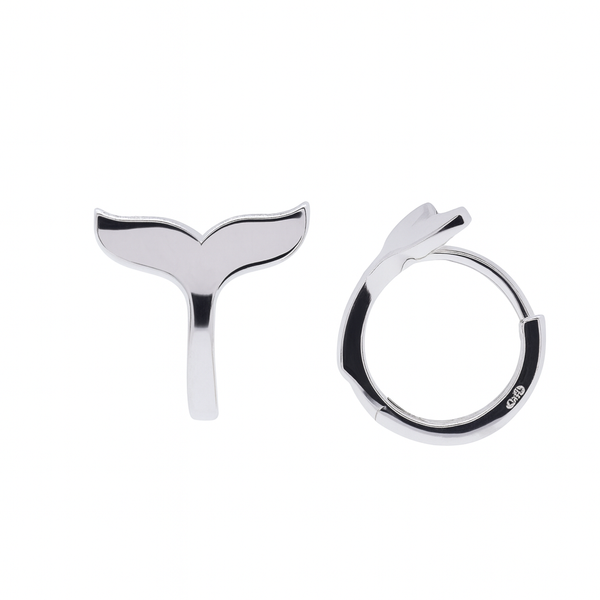 Rhodium Plated 925 Sterling Silver Whale Tail Hoop 8.7mm Earring - TGE00005