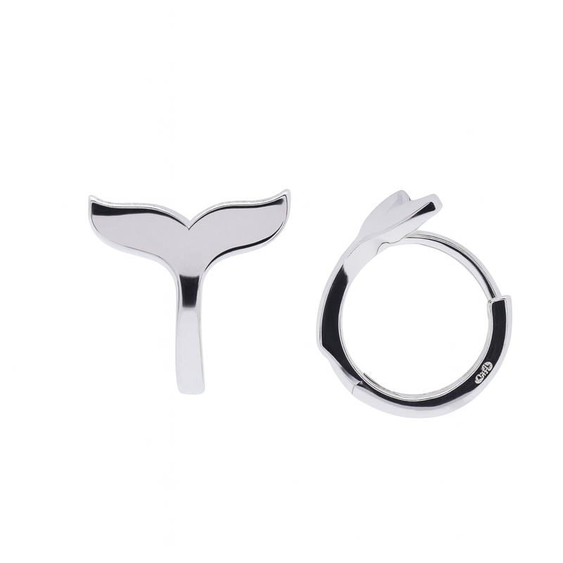 Rhodium Plated 925 Sterling Silver Whale Tail Hoop 8.7mm Earring - TGE00005